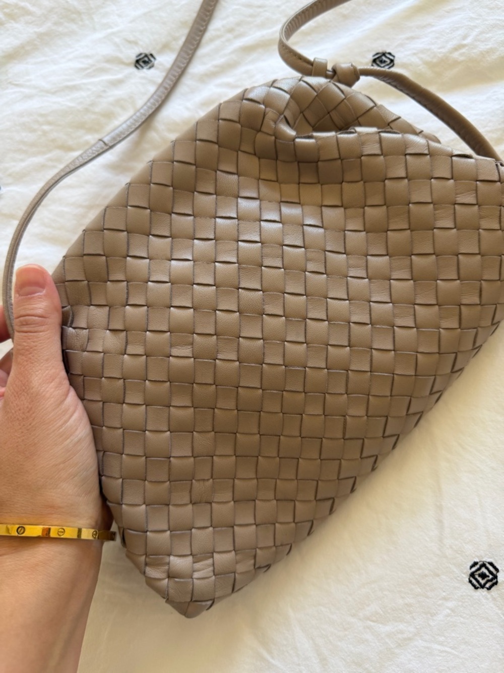 Quince Woven Leather Crossbody Bag in Taupe - Picture 15 of 16